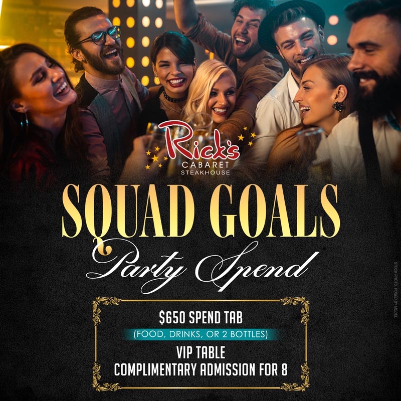 Squad Goals party package for eight guests at Rick's Central City